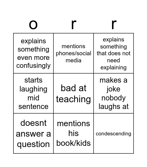 stuart Bingo Card