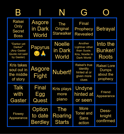 Deltarune Chapter 5 Bingo Card