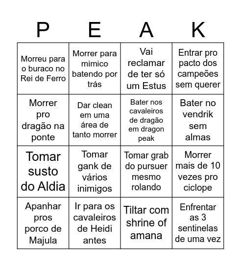 Dark Souls 2 Bingo Card
