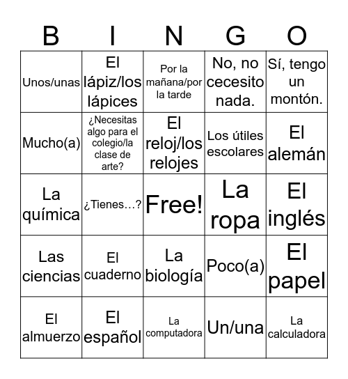 Ch 4:  Vocabulary 1 Bingo Card