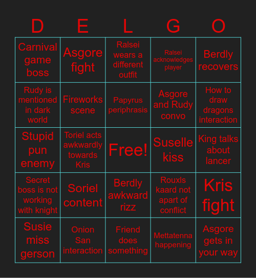 Deltarune Bingo Card