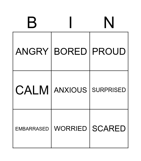 BINGO OF EMOTIONS Bingo Card