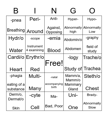 Vet Science  Bingo Card