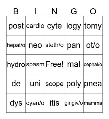 Vet Science Bingo Card