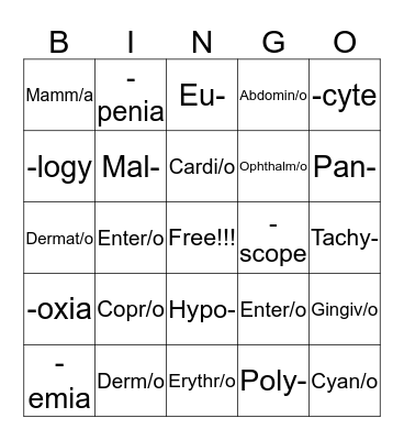 Vet Science  Bingo Card