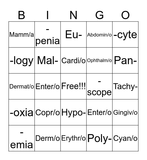 Vet Science  Bingo Card