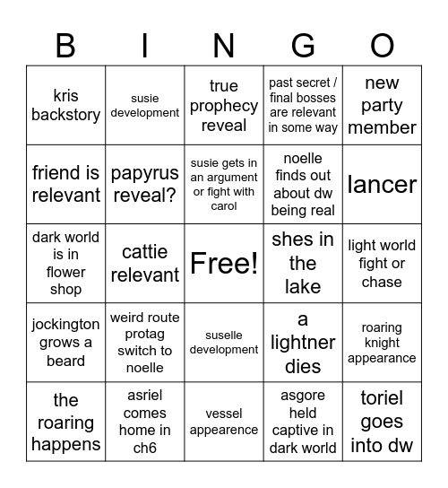 Deltarune Ch5 Bingo Card