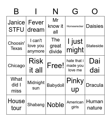 Today's Top Hits Bingo Card