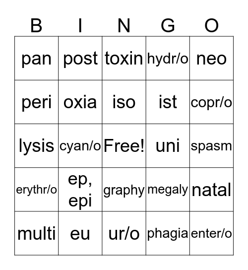 vet science Bingo Card