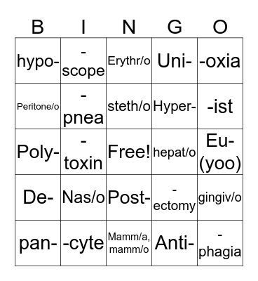 Vet Science Bingo Card