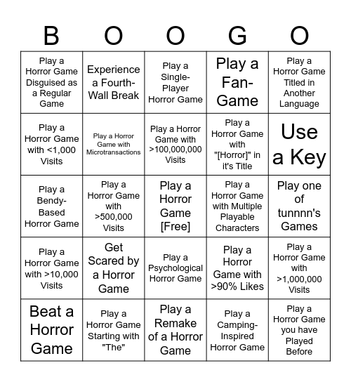 Roblox Horror Bingo [Based on a Horror Game Wheel that is not Public] Bingo Card