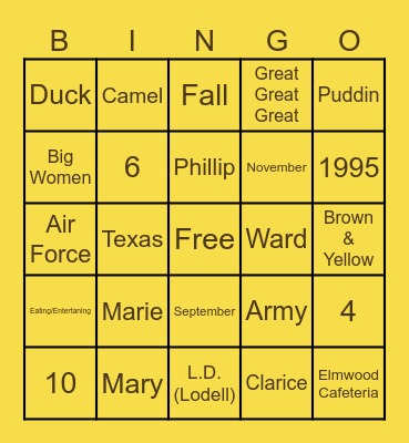 Hudson Family Bingo Card