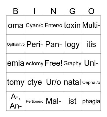 Vet Science Bingo Card