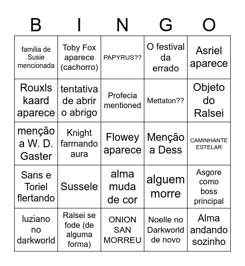 Deltarune cap 5 Bingo Card