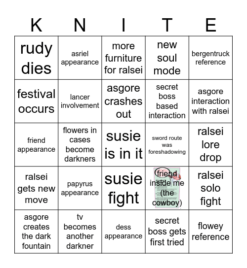 deltarune chapter 5 bingo Card