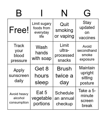Wellness Bingo Card
