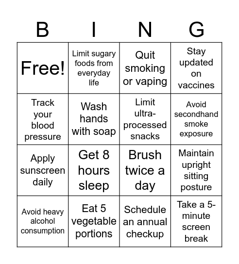 Wellness Bingo Card