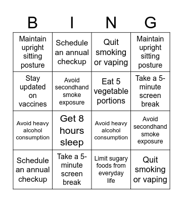 Wellness Bingo Card
