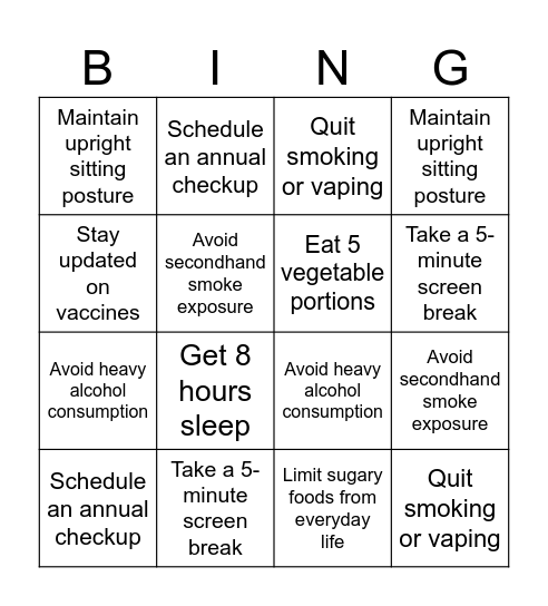 Wellness Bingo Card