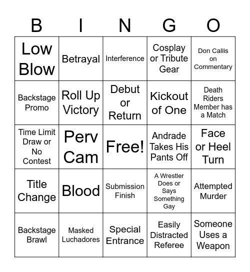 AEW PPV Bingo Card