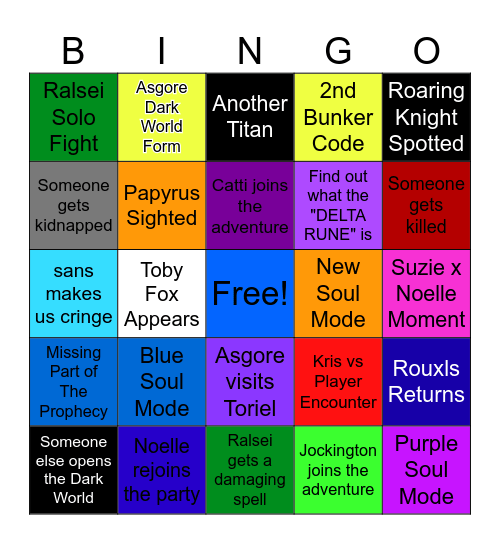 Deltarune Chapter 5 Bingo Card