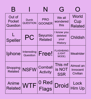 SEARCH HISTORY SSR BINGO Card