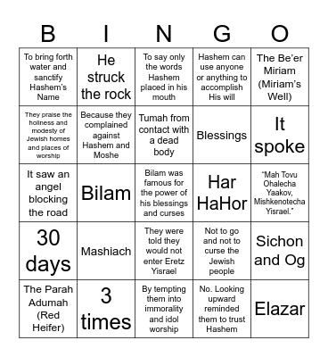 Parsha of the Week Bingo Card