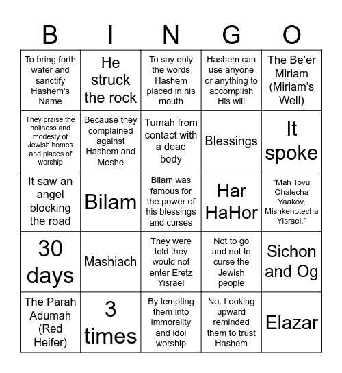Parsha of the Week Bingo Card