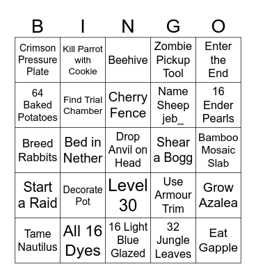 MINECRAFT BINGO 13.0 Bingo Card