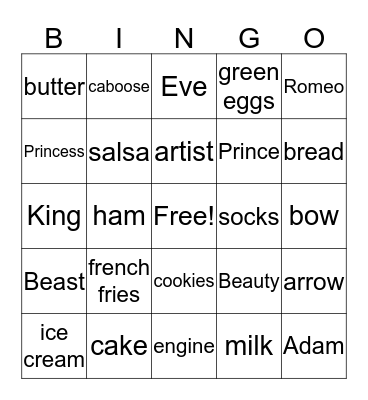 Matching Pairs Bingo Card