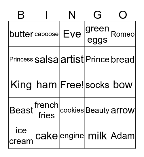 Matching Pairs Bingo Card