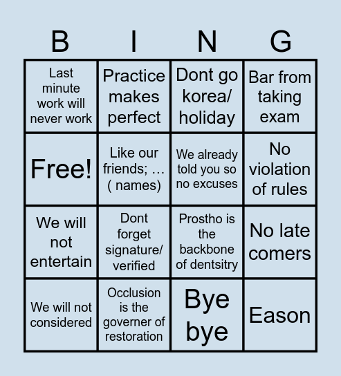 Bingo Dr Noor Edition Bingo Card