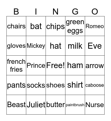 We Go Together Bingo Card