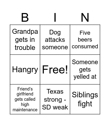 Holiday Fun Bingo Card