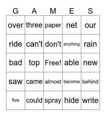 Fun!  Fun!  Fun! Bingo Card