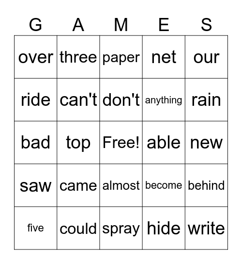 Fun!  Fun!  Fun! Bingo Card