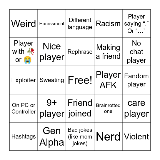 Roblox! 2026… Bingo Card