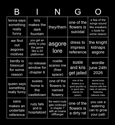 deltarune chapter 5 predictions Bingo Card