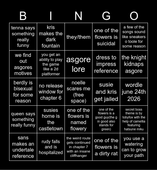 deltarune chapter 5 predictions Bingo Card