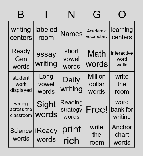 Academic word walls Bingo Card
