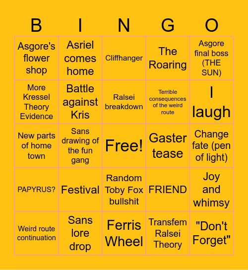 DELTARUNE Chapter 5 Bingo Card