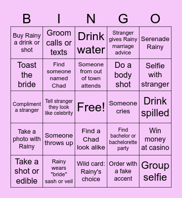 Rainy's Bachelorette Bingo Card
