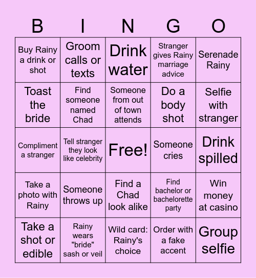 Rainy's Bachelorette Bingo Card