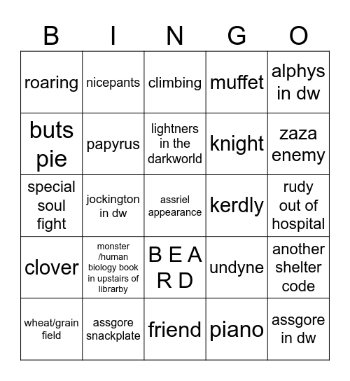 deltarune chapter 5 bingo Card