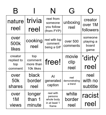 Reels Bingo Card