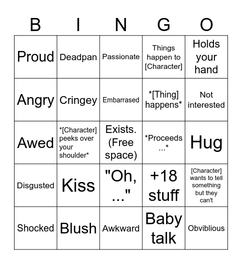 character.ai Reaction Bingo Card