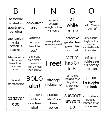 First 48 Bingo Card