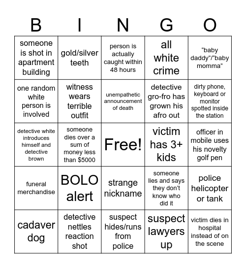 First 48 Bingo Card