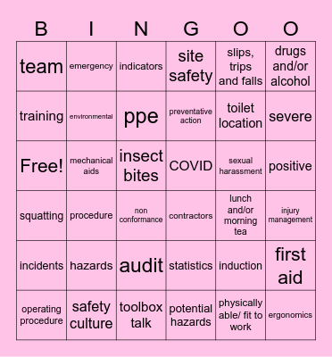 !!! Safety Day !!! Bingo Card