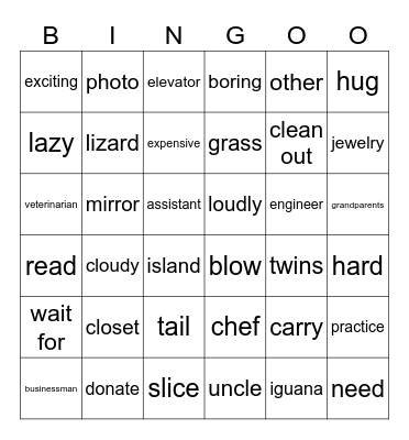 Grammar Space Bingo Card